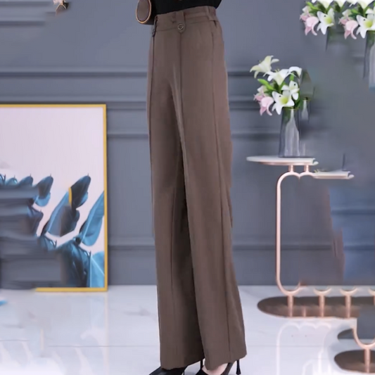 Casual damesbroek met hoge taille en rechte pijpen