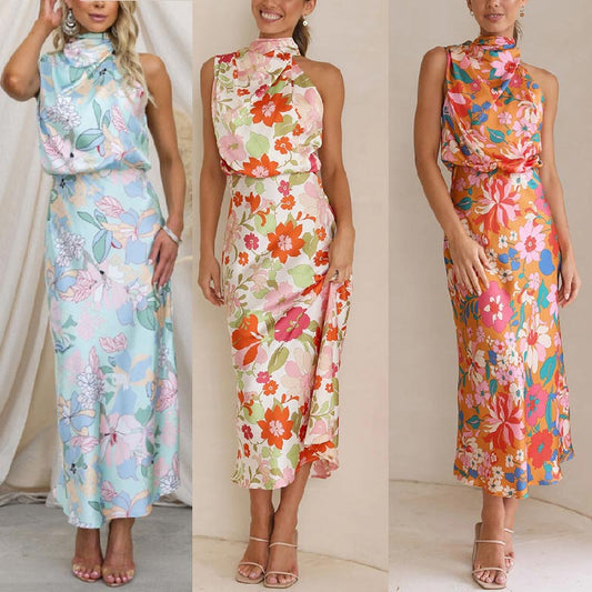 Love In The Garden Floral Halter Neck Elastische Taille Maxi-jurk