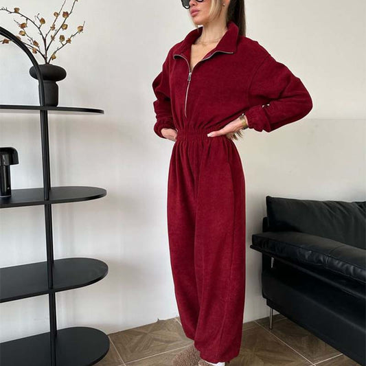 Gezellige, warme jumpsuit met rits aan de voorkant