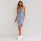 🎁2026 Nieuw binnen 50% KORTING💥 Verstelbare stok u -hals split split denim bodycon cami jurk