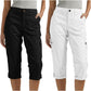 Effen Gekleurde Casual Cargo Capri Broek met Meerdere Zakken