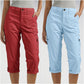Effen Gekleurde Casual Cargo Capri Broek met Meerdere Zakken