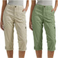 Effen Gekleurde Casual Cargo Capri Broek met Meerdere Zakken