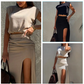 💥💥💥Elegante top en rokset met hoge split voor dames