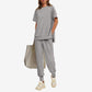 Casual Loose Fit Tweedelig T-shirt & Broek Trainingspak Set Dames
