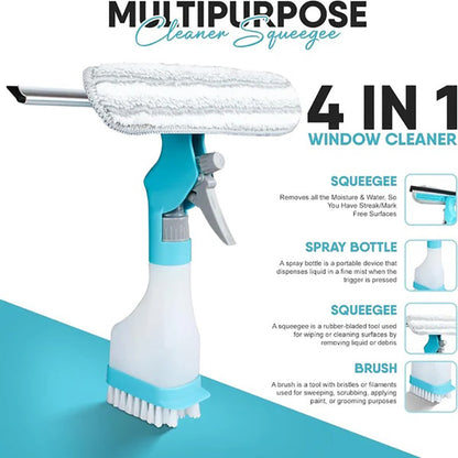 4 in 1 Multi-Function Glass Cleaner - Wiper, squeegee, brush and sprayer in one unit!