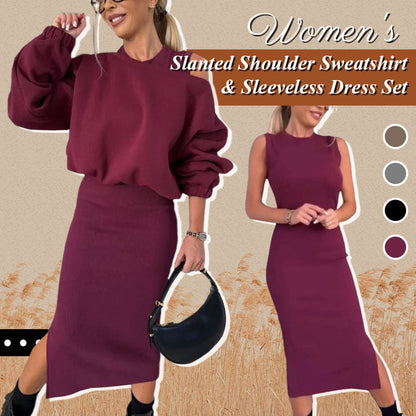 👗Damesset met schuine schouder, sweatshirt en mouwloze jurk