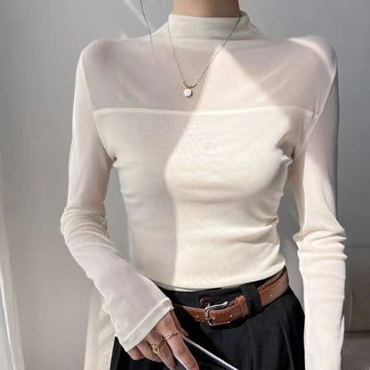 Dames Mock-Neck Mesh Top