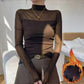 Dames Mock-Neck Mesh Top