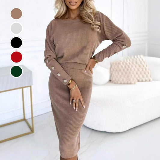 💃Tweedelige set bestaande uit een top en rok van geribd breisel voor dames🌟