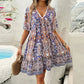 🔥KOOP 2 EN KRIJG 10% KORTING👗Dames Mini-jurk met V-hals en korte mouwen en bloemenprint