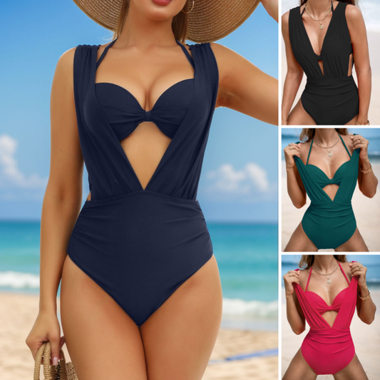 Effen badpak met strik voor dames, set van 2 stuks