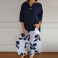 Vrouwen Crew Neck Tops ＆ Bedrukte Broek Set