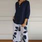 Vrouwen Crew Neck Tops ＆ Bedrukte Broek Set
