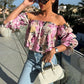🌸Speciale prijs 🌸Bedrukte blouse over de schouder