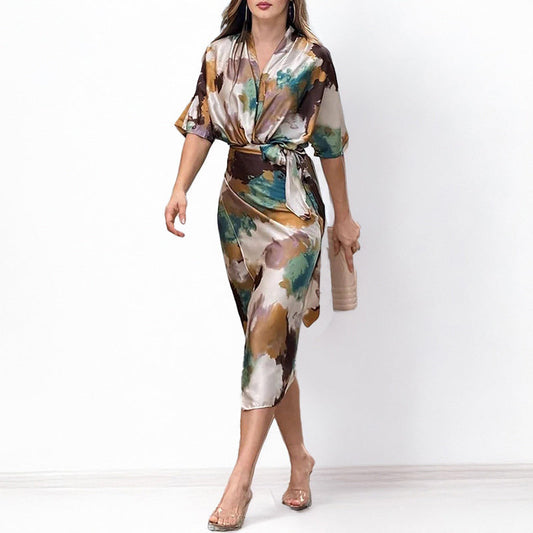👗Elegante satijnen jurk met print voor dames