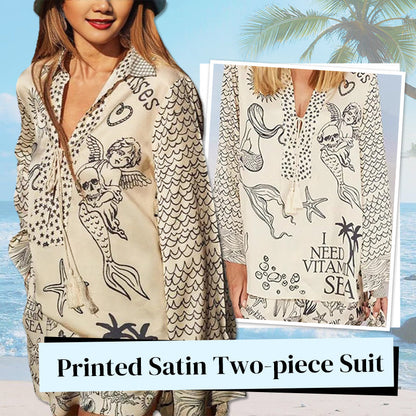 💕2025 HOT SALE 50% UIT💕 Satijnen Unieke Letter Print Kwastjes Shirt en Elastische Taille Korte Set
