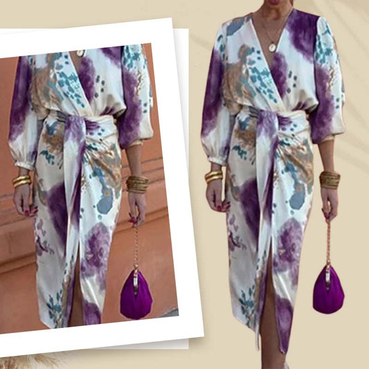 Elegante tweedelige wikkeljurkset met aquarelmotief voor dames