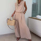 Mouwloze V-hals top en losse broek 2-delige set