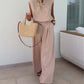 Mouwloze V-hals top en losse broek 2-delige set