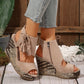 Dames sandalen met open teen en kwastjes en plateauzool