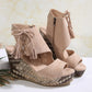 Dames sandalen met open teen en kwastjes en plateauzool