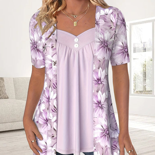 Onregelmatige gebloemde patchwork top voor dames