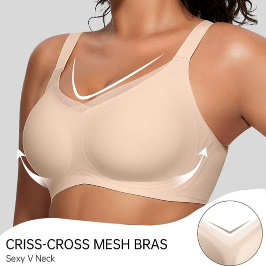 ✨Damesschoenen Draadloze V-Hals Oversteek Mesh Naadloze Push-Up BH