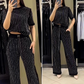 🌸2025 Hot Sale👠Dames fonkelende strass gestreepte tweedelige set