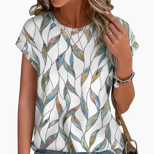 Damesmode T-shirt met ronde hals en korte mouwen