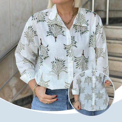 🍁Dames casual overhemd met botanische print✨ €18,80 Normale prijs€37,60Aanbiedingsprijs  50 % Korting