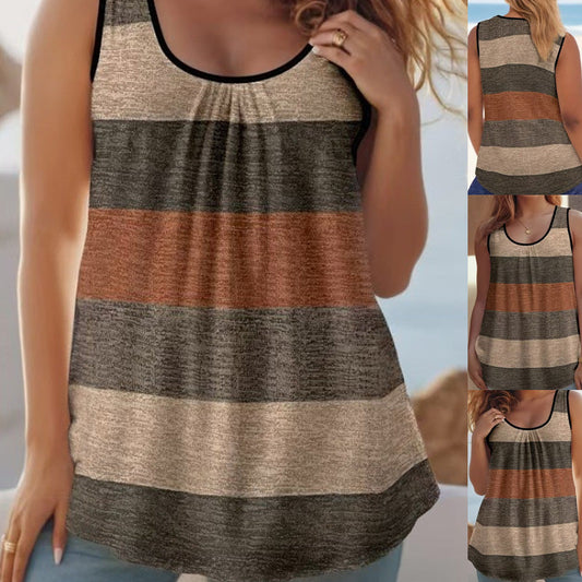 ❤️Tanktop met kleurblokken en geplooide halslijn voor dames, mouwloos