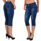 Capri-jeans met gescheurde, opgerolde zoom