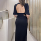 👗Rugloze midi-jurk met uitgesneden taille en split