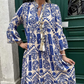 Geplooide jurk met V-hals en print voor dames