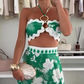 2-Delige Set voor Dames: Bikinitop en Geprinte Wijde Broek