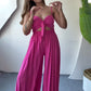 Jumpsuit met elastische taille, wijde broekspijpen en spaghettibandjes