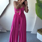 Jumpsuit met elastische taille, wijde broekspijpen en spaghettibandjes
