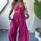 Jumpsuit met elastische taille, wijde broekspijpen en spaghettibandjes