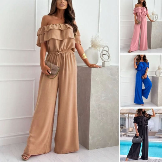 🌺Dames off-shoulder jumpsuit met ruches🍑