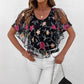 Damestop met print van mesh en patchwork