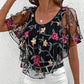 Damestop met print van mesh en patchwork