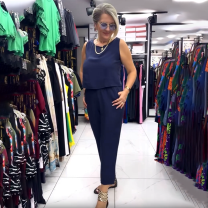 Dames Tweedelige Set in Effen Kleur: Mouwloze Top & Broek