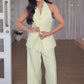 Dames Halter Vest & Wijde Pijpen Broek Set