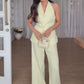 Dames Halter Vest & Wijde Pijpen Broek Set