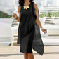 Dames Zomer Elegante Asymmetrische Mouwloze Jurk met Ronde Hals en Mesh Ontwerp