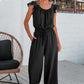 Effen geplooide jumpsuit met vierkante hals voor dames