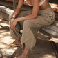 Dames casual broek met elastische taille en wijde pijpen