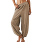 Dames casual broek met elastische taille en wijde pijpen