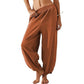 Dames casual broek met elastische taille en wijde pijpen